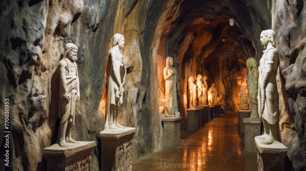 Statues of Adam and Eve in one of the corridors of Cacica Salt Mine