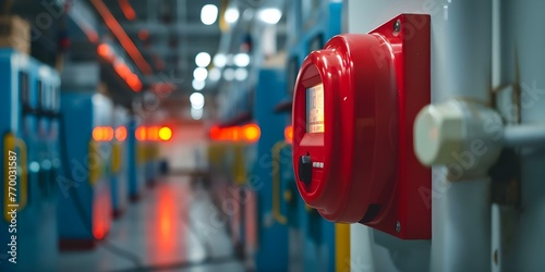 Monitoring fire alarm system in a factory to enforce security protocols and ensure emergency preparedness and safety. Concept Emergency Preparedness, Fire Alarm System, Security Protocols