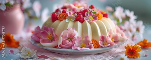Close-up of Swedish princess cake, a dome-shaped layer cake covered in marzipan, celebrating springtime