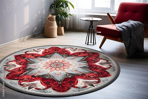 Envision the perfect addition to your home decore a round carpet, gracefully displayed against a white transparent background. Generative AI, photo