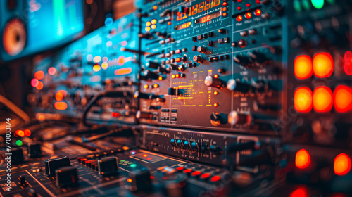 A close up of a computer monitor and a bunch of buttons and knobs