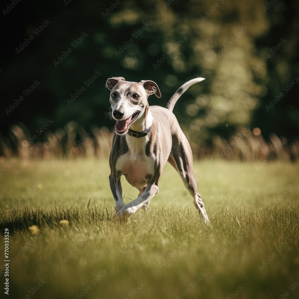 Greyhound running on grass