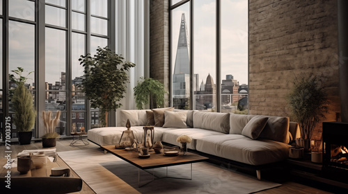 living room interior in London with a view 