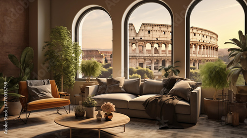 luxury apartment in room with a colosseum view in Rome Italy