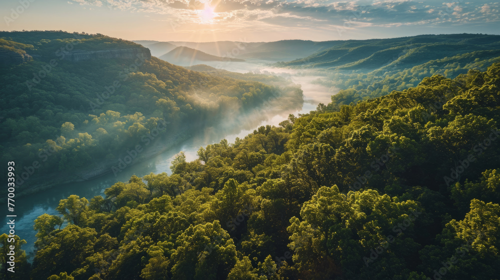 Fototapeta premium Ozarks River Valley created with Generative AI Technology, ai, generative