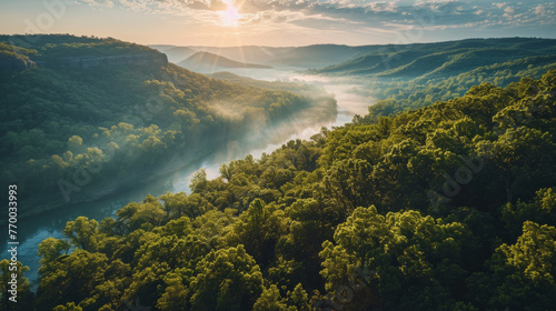 Ozarks River Valley created with Generative AI Technology, ai, generative