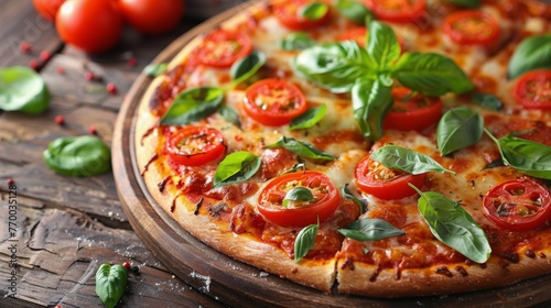 Close-Up of Pizza With Tomatoes and Basil