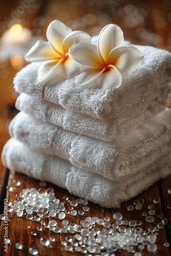 Stack of White Towels on Wooden Table