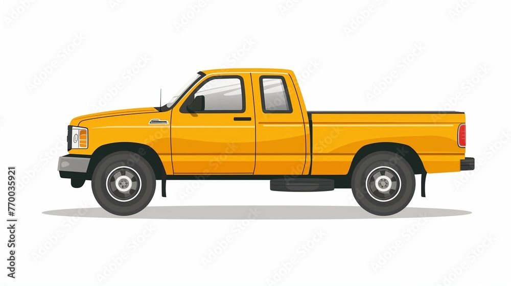 Bright Yellow Pickup Truck Isolated on White Background Illustration