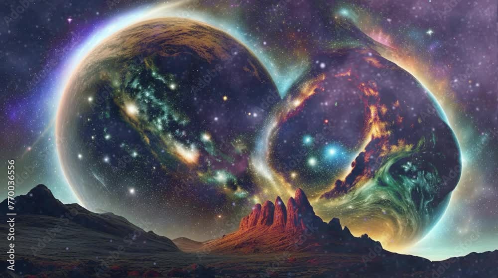 ilustração céu estrelado com planeta