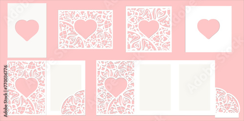 Vector Heart Cutout Card Templates Collection for Laser Cutting and Paper Crafts on Valentines Day.