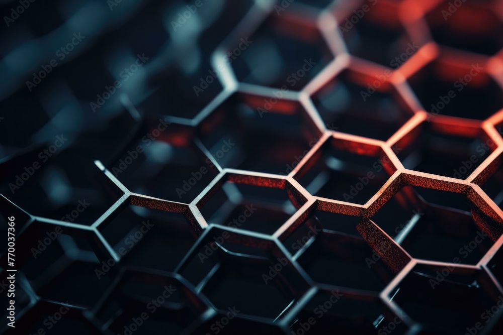 A close up of a honeycomb structure with red and orange colors. Generative AI. A close up of a honeycomb structure with red and orange colors. Generative AI.