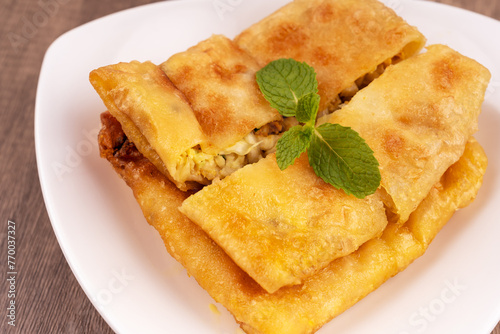 Egg murtabak or martabak Jawa vegetables stuffed pancake photo