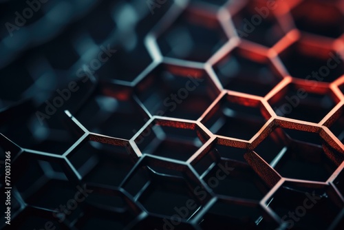 A close up of a honeycomb structure with red and orange colors. Generative AI.