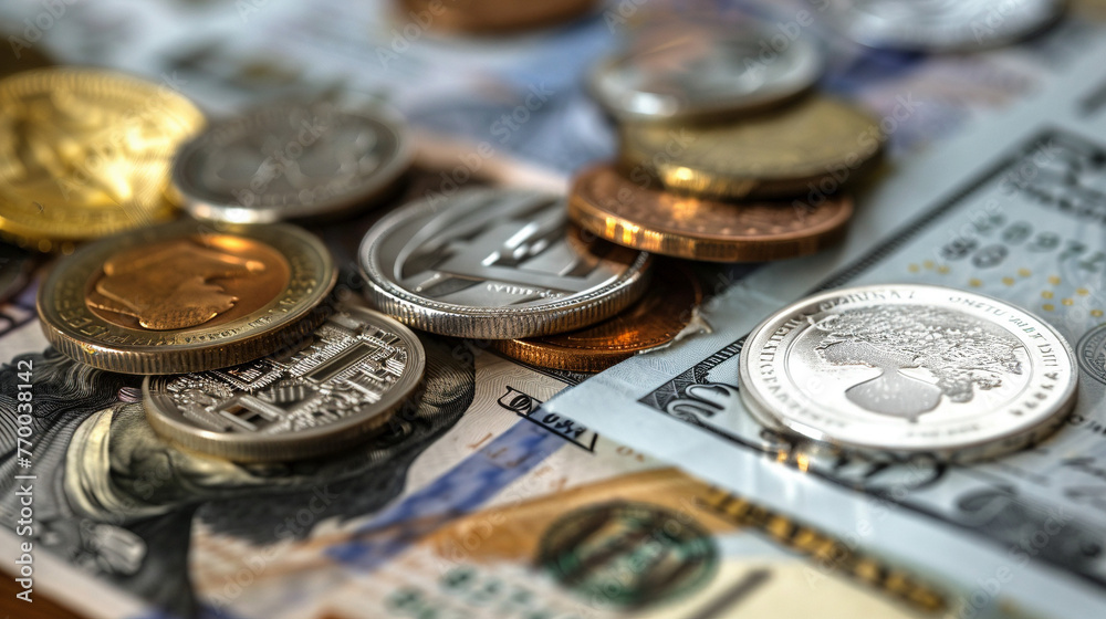 Assortment of International Coins and Banknotes in Macro Photography Assortment of International Coins and Banknotes in Macro Photography