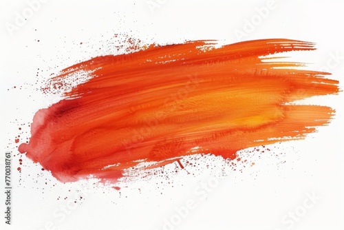 Dark orange watercolor paint brush stroke isolated on white background 