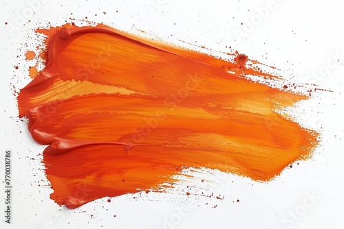 Dark orange watercolor paint brush stroke isolated on white background 