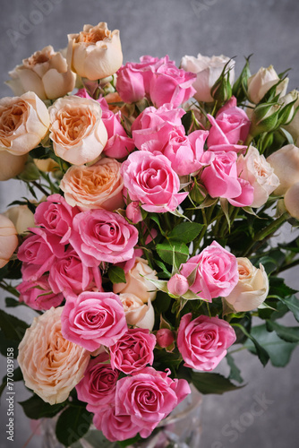 Beautiful bouquet of pink and white roses  close-up.