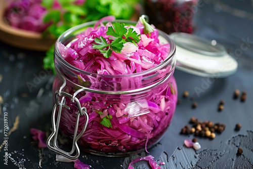 Homemade fermented red cabbage or sauerkraut