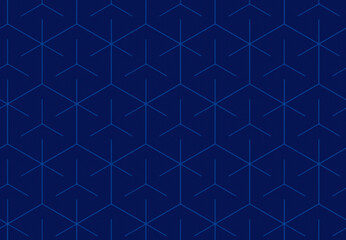 Seamless pattern of blue geometric hexagonal shapes on dark blue background. Abstract and modern high resolution full frame background with repeating pattern.