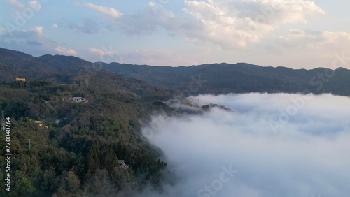 Aerial view of a mountain town: Yuanyang, Bada, China