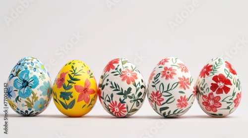 The beauty of Easter is captured in the vibrant designs of painted eggs against a clean, white background.
