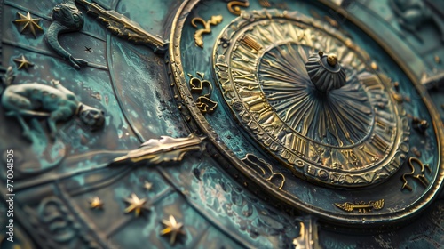 a close up of a clock face with a star design