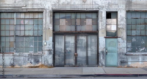 a building with a broken door and windows