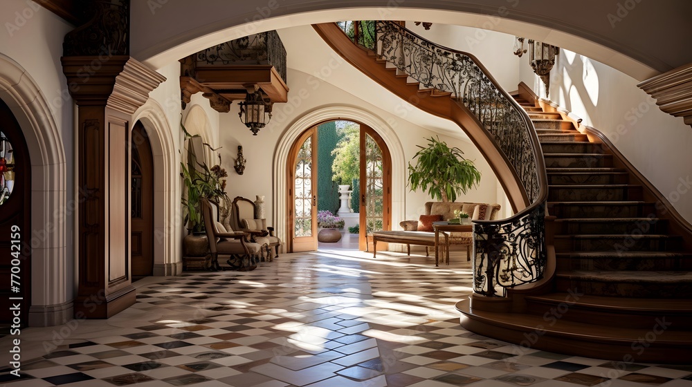 Panoramic view of the lobby of a luxury hotel in Italy