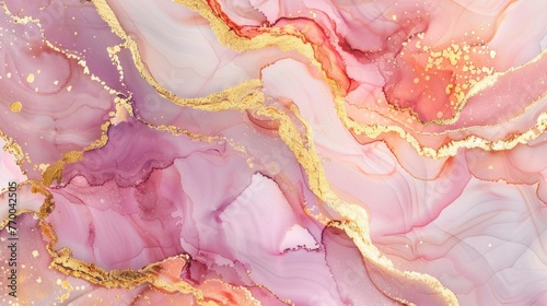 Abstract Pink Marble with Gold Accents