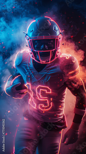 Football Player in Neon Light Uniform