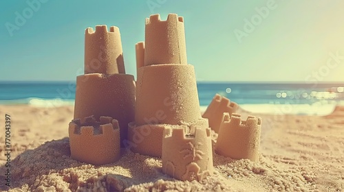 sand castle in the sand. Generative AI