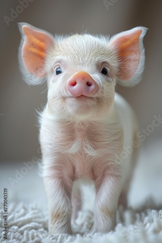 A newborn piglet poses for the camera