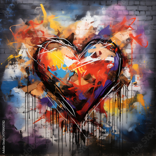 Abstract Heart Graffiti on Urban Brick Wall - A Loud Whisper of Street Art