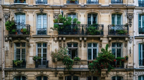 Charming Parisian Architecture: Panoramic view of Beautiful Buildings and Facades on Boulevard des Batignolles with Terrace View, Ideal for Romantic Getaways photo