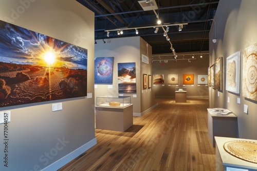 art display shows several pictures of the sun and stars