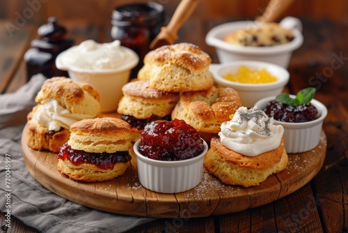 freshly baked scones with cream and jam