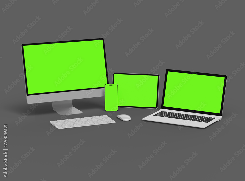 3d render of desktop, laptop, smartphone and tablet on a dark background 3d render of desktop, laptop, smartphone and tablet on a dark background