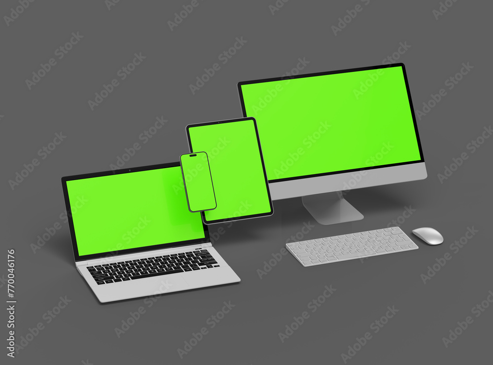 3d render of desktop, laptop, smartphone and tablet on a dark background 3d render of desktop, laptop, smartphone and tablet on a dark background