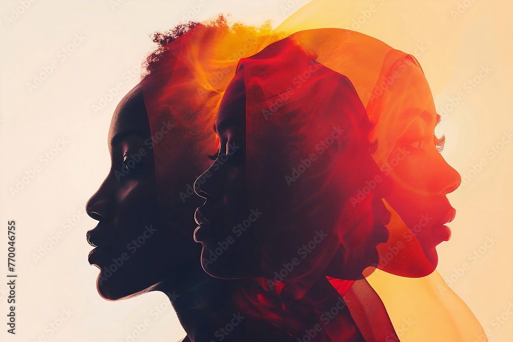 Double exposure with female faces - the power of unity concept