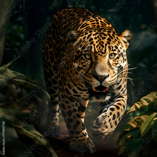 Leopard in the jungle. Portrait of a wild animal.