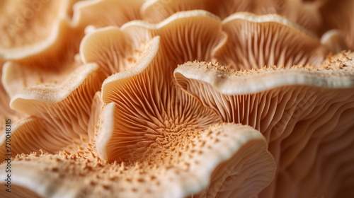 Ultra HD view of a mushroom's gills, highlighting their intricate patterns and soft texture © Kaneez