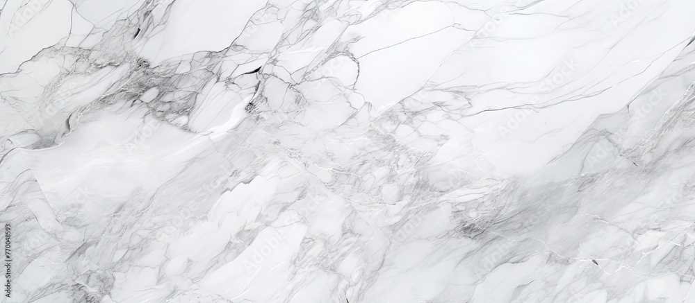 Obraz premium A closeup shot of a freezing white marble texture, resembling a snowcovered slope. The intricate patterns create a monochrome photography event in the midst of winter, with cumulus clouds overhead