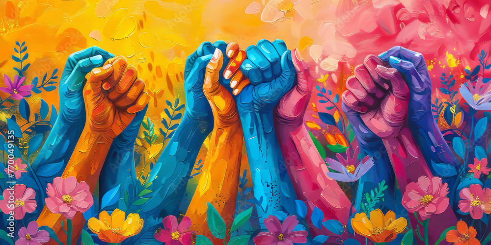 people holding hands, solidarity economy, union and strength, technology, innovation, illustration,generatrive ai