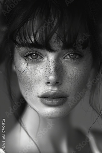 Black and White Portrait in Stunning Light, Evoking Pentax Medium Format Camera Aesthetics and Exquisite Skin Tones Generative AI