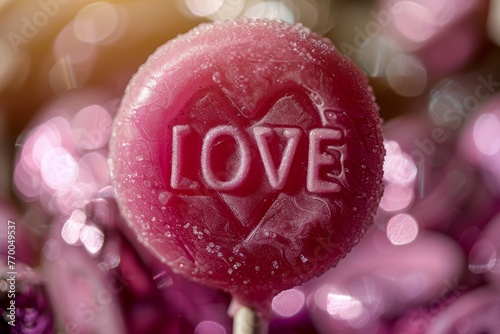 Pink Lollipop with  LOVE  Carving Close-Up Generative AI