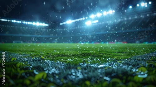 Nighttime Soccer Game in a Stadium Filled with Cheering Fans and Bright Floodlights Generative AI