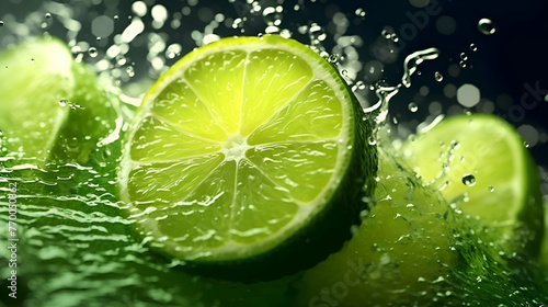 slices of lime in water on black background. closeup
