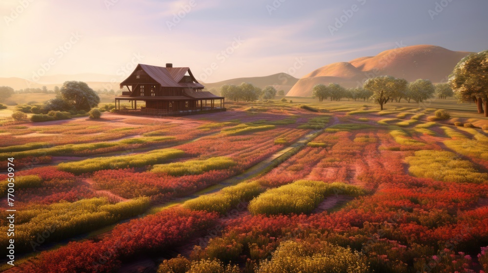 Obraz premium Sunset over a summer lavender field