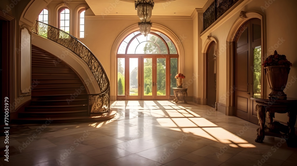 interior of a villa in the rays of the setting sun